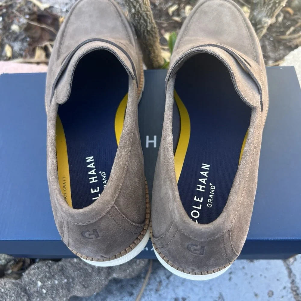 Cole Haan Flexgrand+ Penny Loafers Mens 11.5 Truffle Suede Ivory Shoes C41635